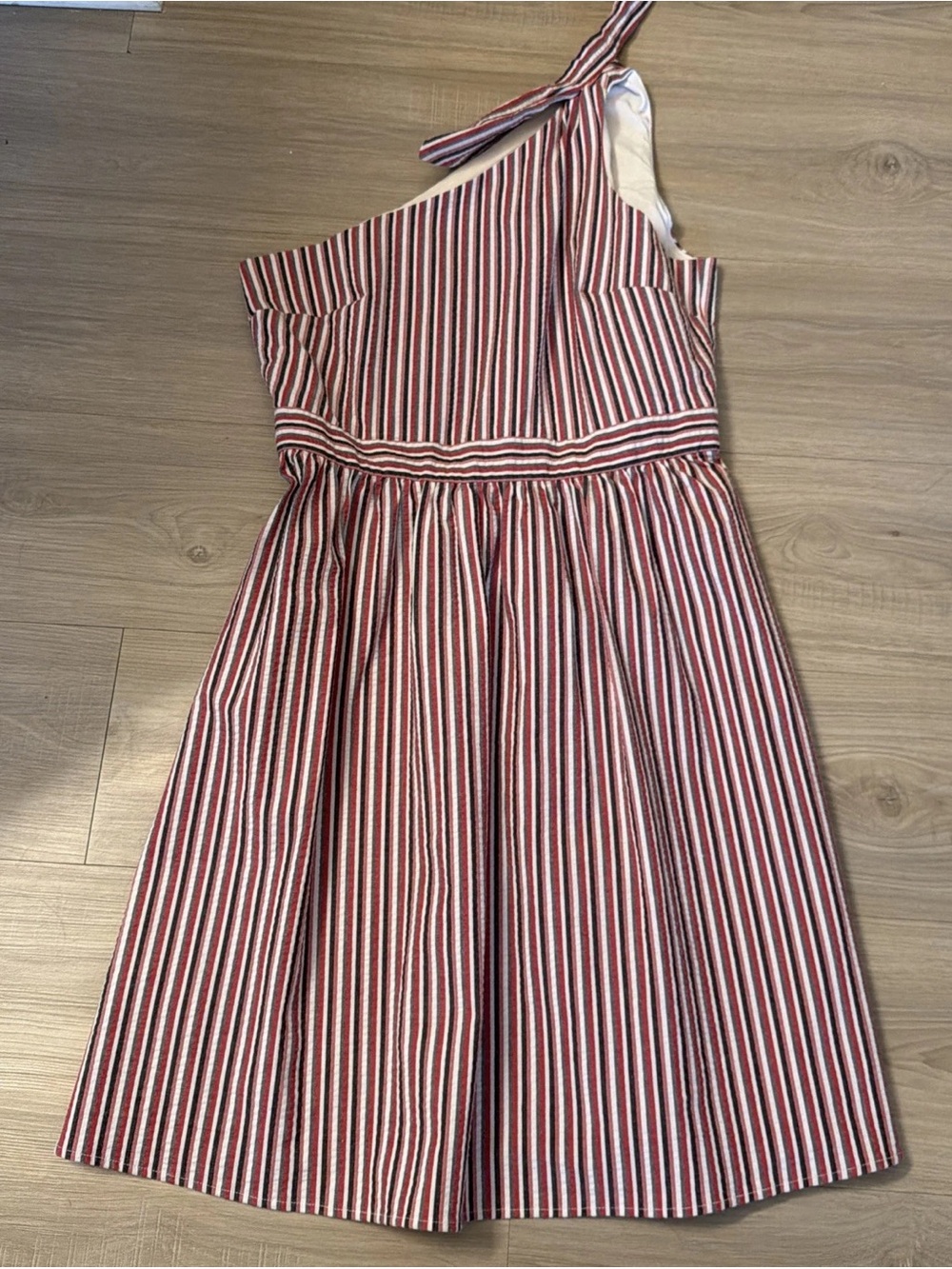 J. Crew Red and White Striped One-Shoulder Sundress